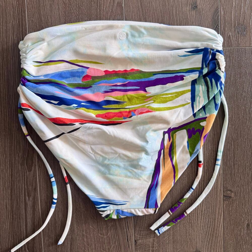Calia Swim High Rise Ruched Bikini Bottom Watercolor Abstract Rainbow Small NEW - Picture 5 of 9